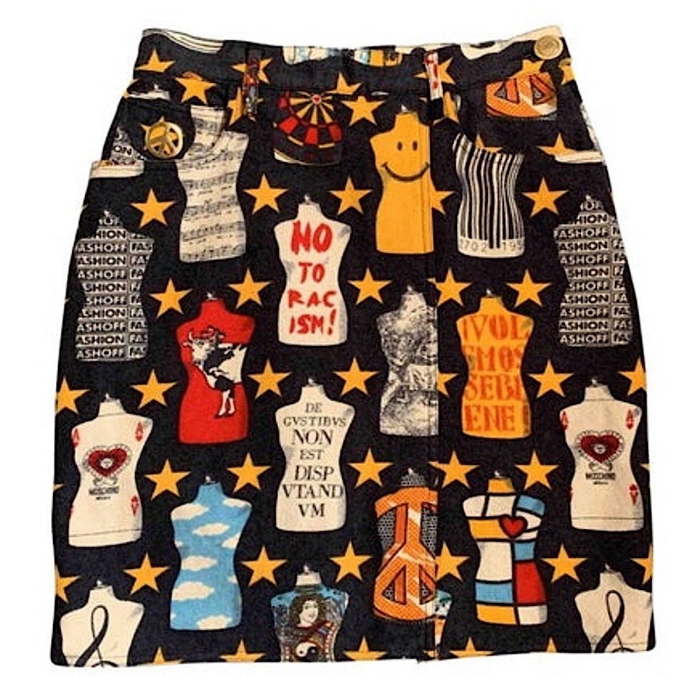 Moschino Vintage Black “No Racism” Iconic Print Mini Skirt - Picture 11 of 11